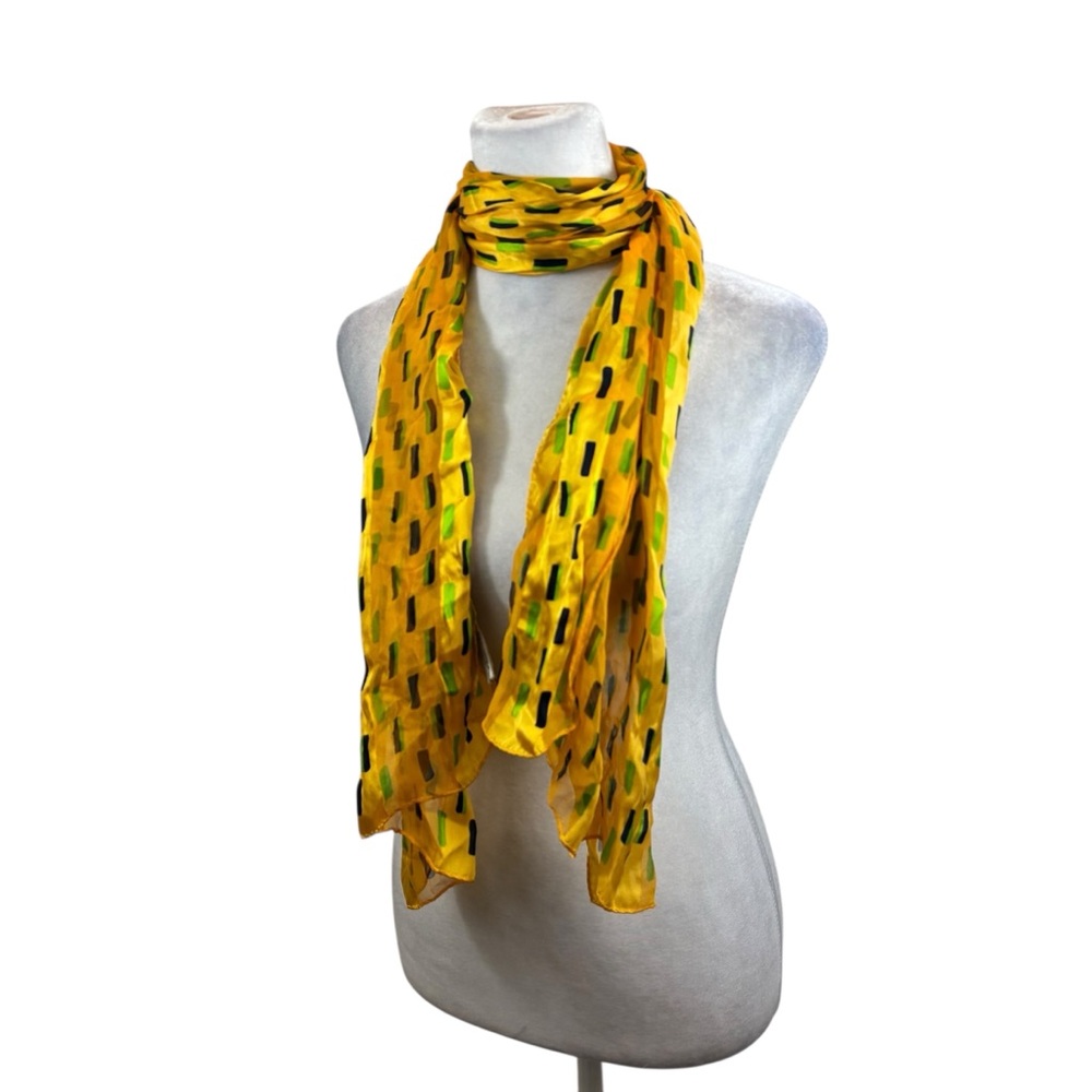 Ladies Vintage Hiroko‎ Kapp 100% Silk Neck Scarf, Yellow, Green and Black